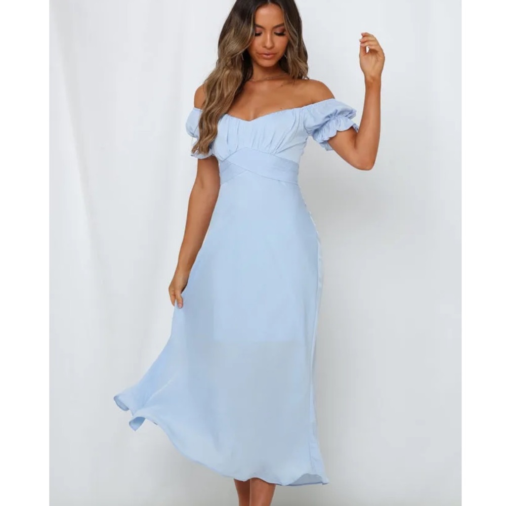 Petal & Pup Blue Satin Puff Sleeve Dress
